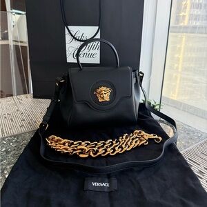 Versace Black Crossbody Bag with Gold Medusa Accent